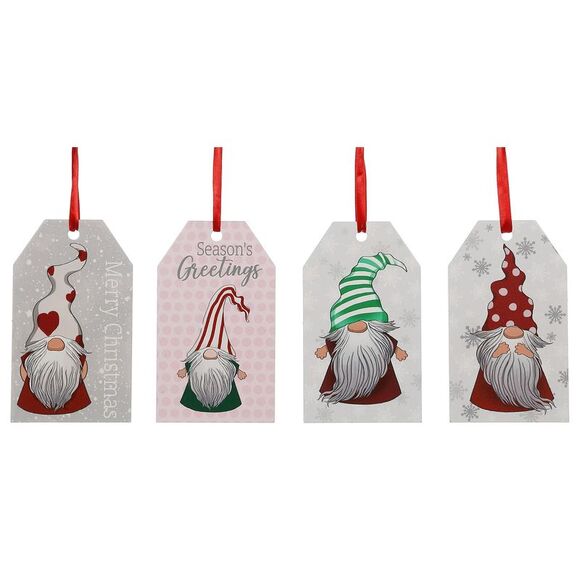 Holiday Gnomes Wood Tags Merry Christmas Seasons Greetings Ornaments Set of 4 - Picture 1 of 4